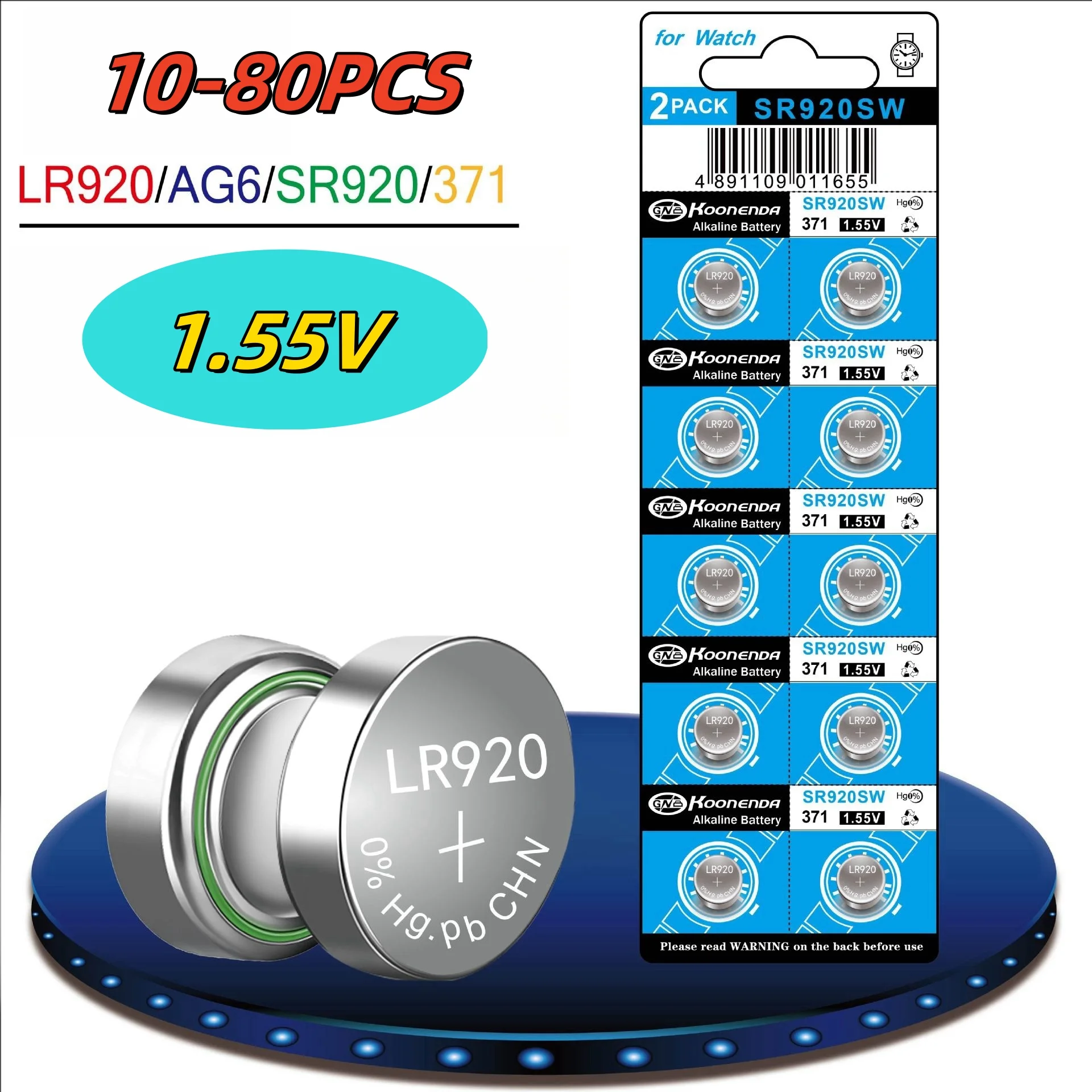 10-80PCS LR920 AG6 Button Batteries SR920SW 171 371 370 LR69 LR921 G6A SR920 1.55V Alkaline Coin Cell Watch Battery