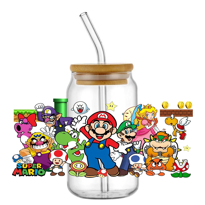 Miniso Super Mario Racing Pattern UV DTF Transfer Sticker Waterproof Transfers Decals For 16oz Glass Cup Wrap Stickers