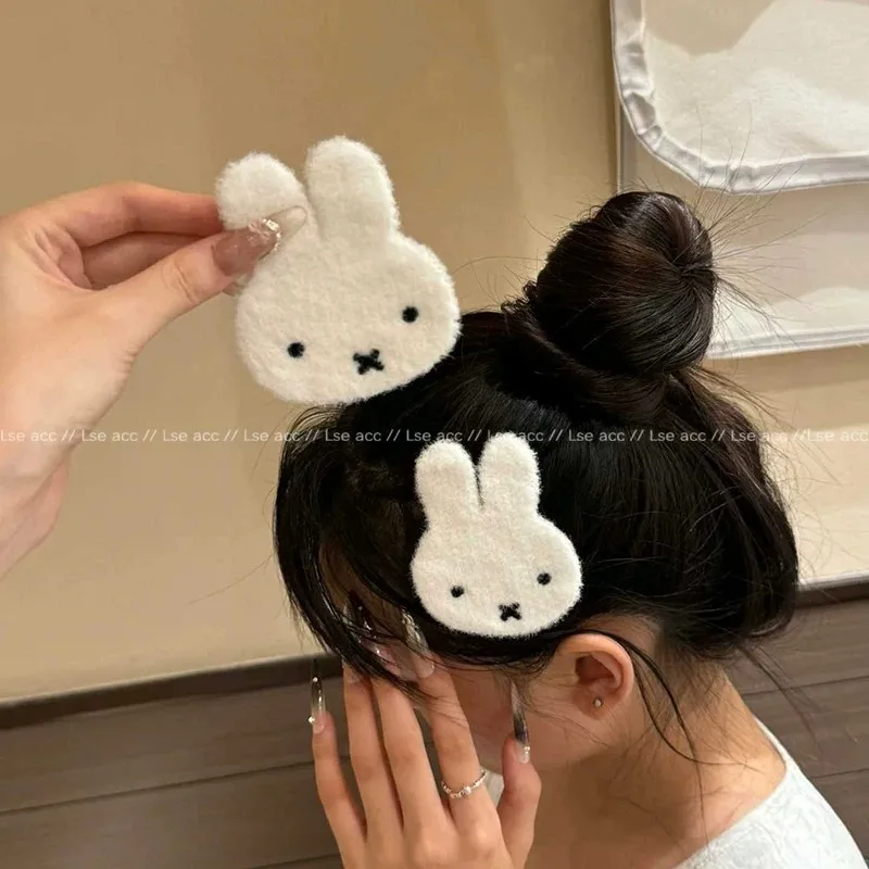 Spring and Summer New Cute Cartoon Miffy Rabbit Without Trace Velcro Hair Accessories for Women with Broken Hair,bangs