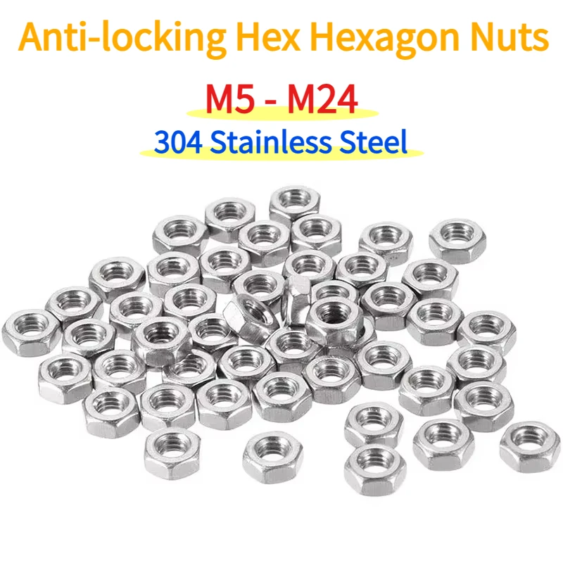 M5 M6 M8 M10 M12 M14 M16 M18 M20 M22 M24 304 Stainless Steel Oil-Coated Anti-Seize Hex Nuts DIN934 Coarse Thread