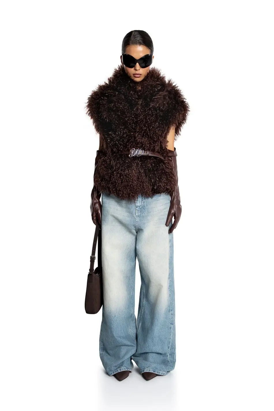 Laur 2026 Women Faux Leather Short Jacket With Fluffy Big Fur Collar Oversized Warm Winter Biker Coat For Ladies