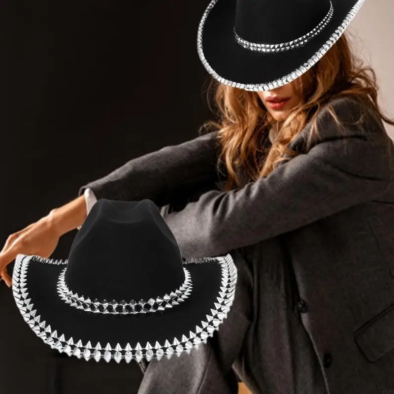 y5jd رعاة البقر قبعة للحفلات الرموز العادية اللون قبعة غربية للمرأة للرياح موديل عرض قبعة