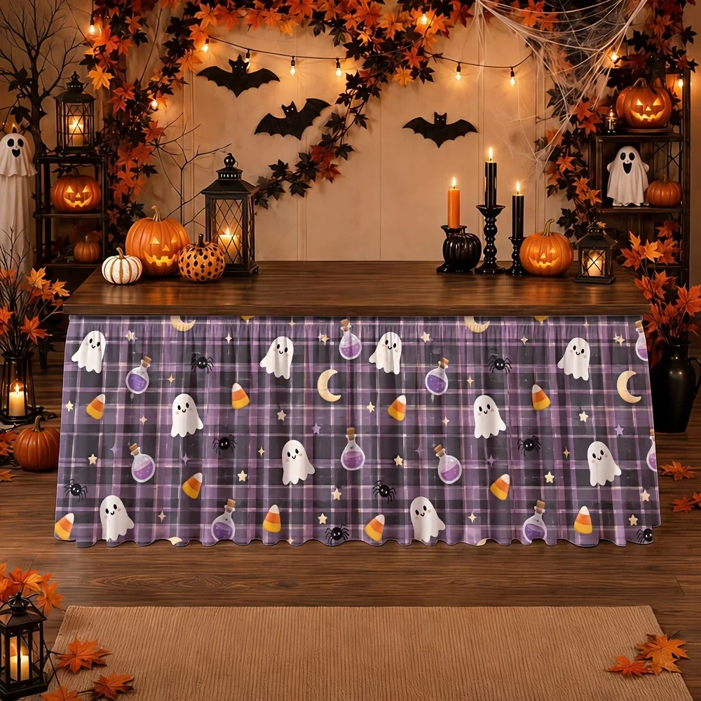 Table skirt / tableskirt - Halloween style - Purple check pattern - Suitable for autumn - Halloween partyxzj