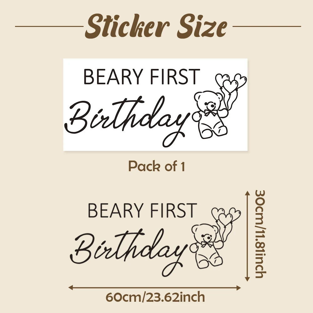 Beary First Birthday Sticker Teddy Bear Wall Arch Backdrop Decoration Decal Baby 1st Birthday Baby Shower Party Decor Photo Prop