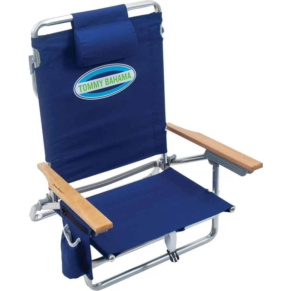 

5-Position Classic Lay lat olding Backpack Beach Chair, Polyester, Navy