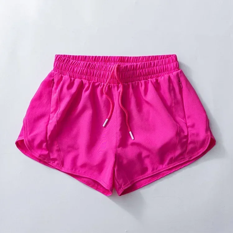 Shorts de malha de limão feminino, tendência esportiva feminina, cintura alta, corrida na academia, duas calças falsas, roupas de treinamento, 2022