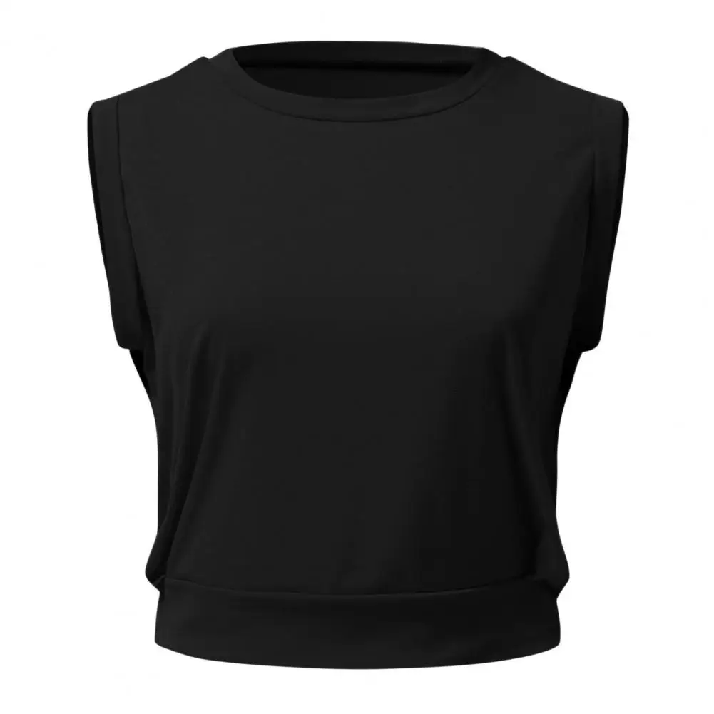 Women Summer Crop Top Sleeveless Round Neck Solid Color Vest Slim Fit Pullover Short Length Fitness Sports Female Clothing 여성상의