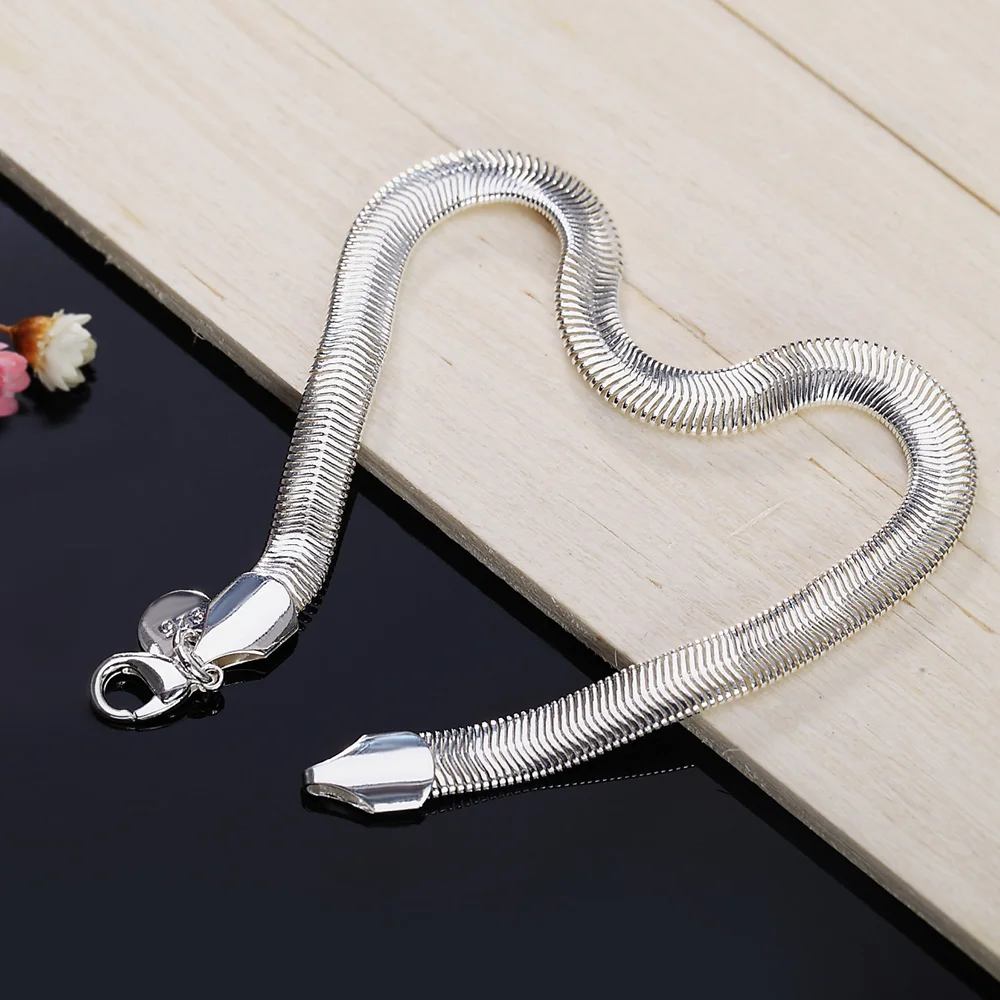 925 Sterling silver fine 6MM Flat soft snake bone chain Bracelets for women Wedding party Christmas Gift fashion Jewelry