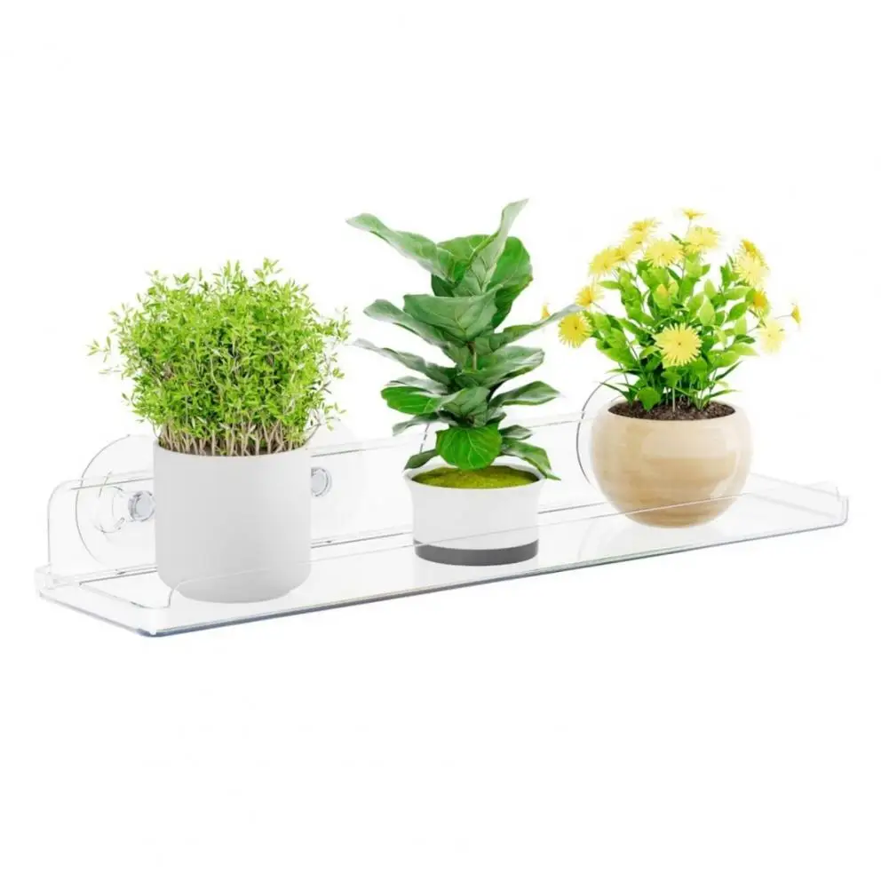 Window Plant Shelf Kitchen Bathroom Suction Holder Acrylic Floating Shelf with Suction Cups Sturdy Window Plant Display Rack