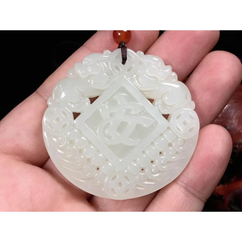 

Hetian , White Pixiu Peace Jade Pendant, Double-sided Craftsmanship