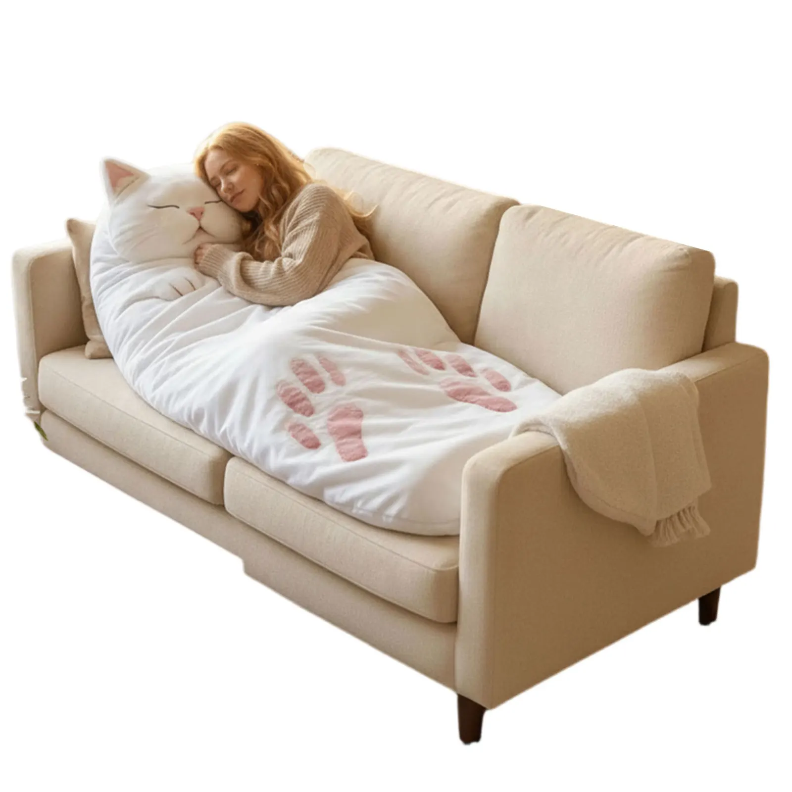 ぬいぐるみ猫型封筒型寝袋-689x315インチ-大人用ソフト寝袋-旅行-アウトドア-キャンプ用