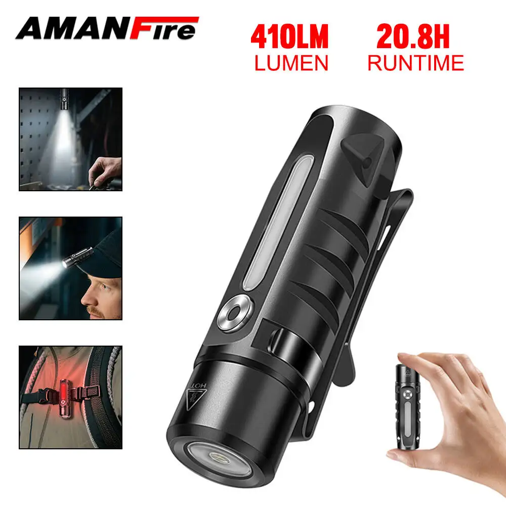 

Amanfire RJ28 EDC Mini Flashlight Dual Source Color Light Illumination Magnetic Control Hook Portable Outdoor Flashlight