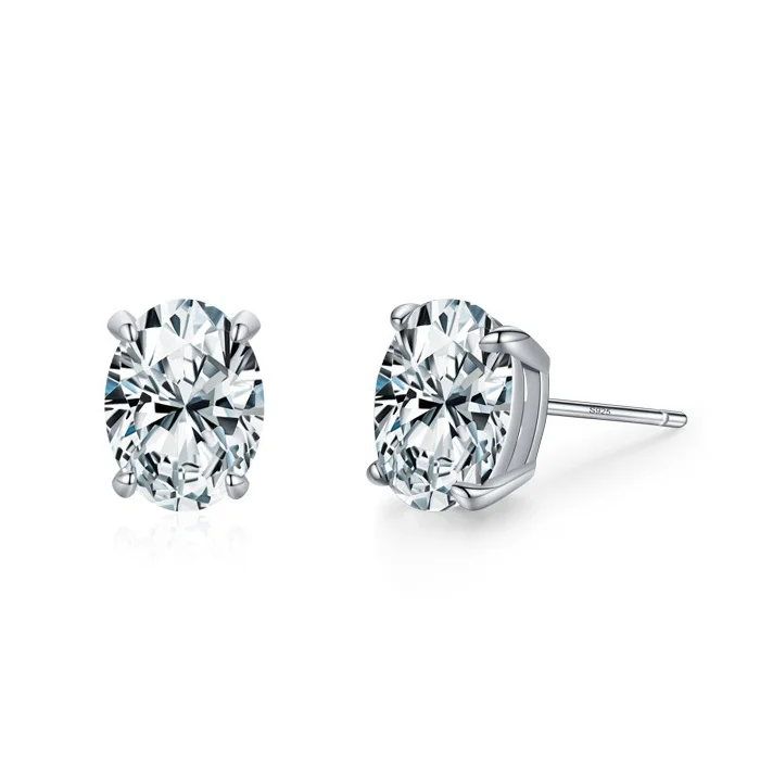 

Super Flash Oval Diamond Luxury Women S925 Sterling Silver Fine Stud Earrings