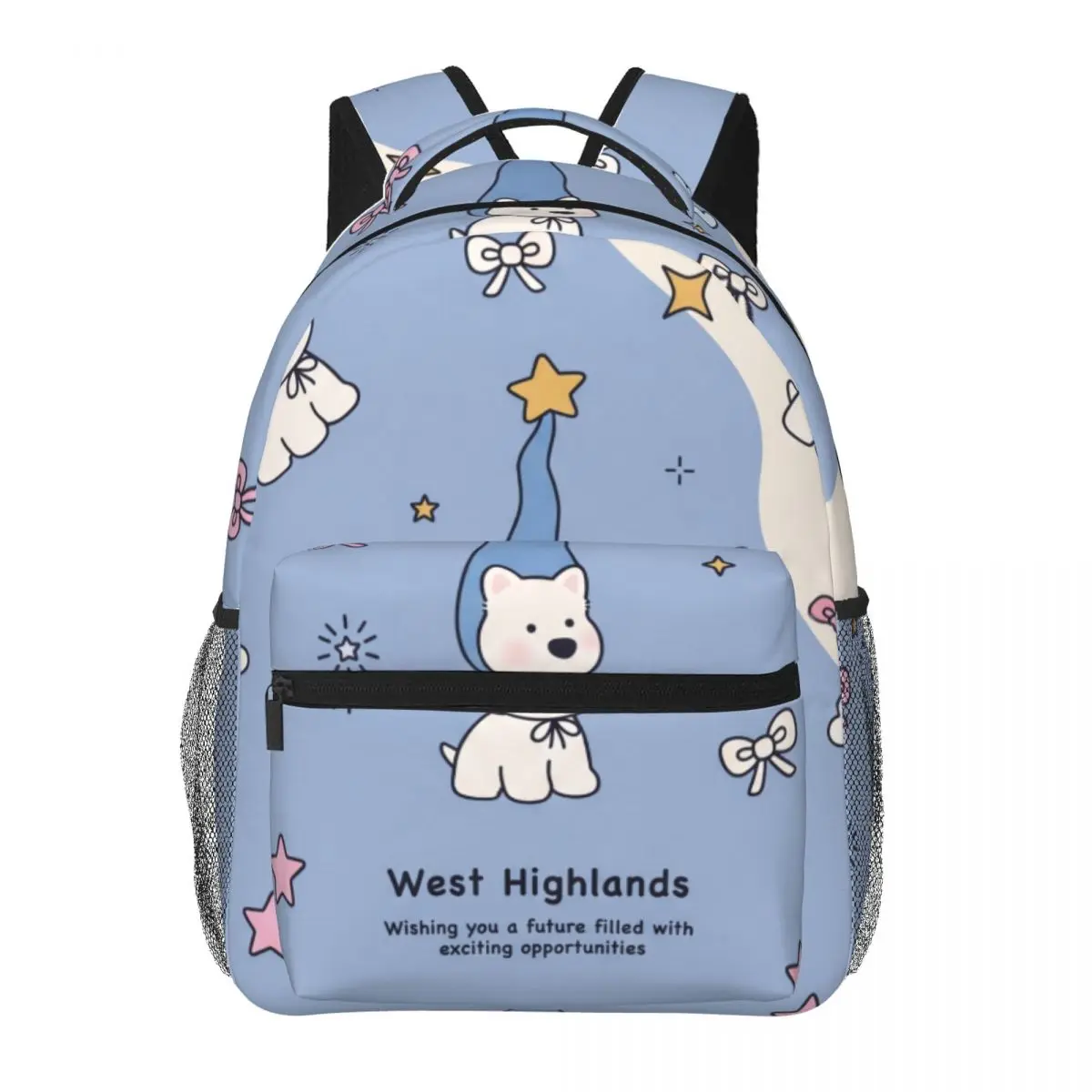 Kawaii Student Backpack Tossed Bear Stars Soft Aesthetic Blue Cream Gold Cool Bookbag for Girls Boys College Travel Daily Cute
