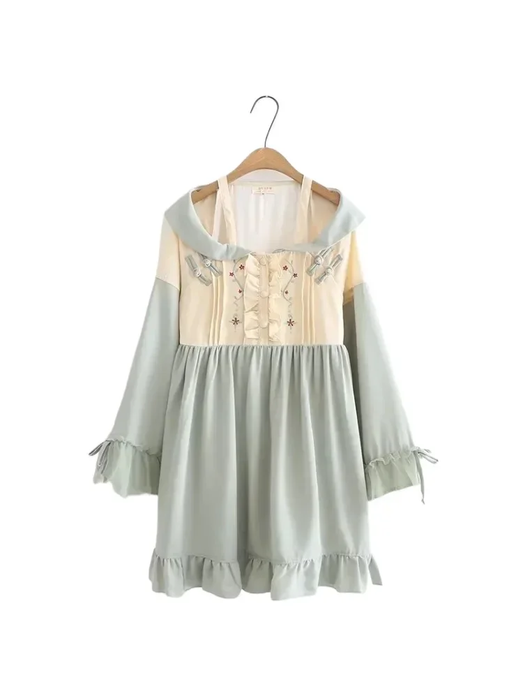 

Lolita Kawaii Fashion Party Dress Girls Christmas Green Cute Mesh Lace Casual Autumn Bandage Princess Fairy Pearl Tulle Dresses