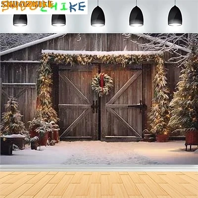 

Christmas Day New Year Party Photography Backdrops Prop Window Living Room Interior Xmas Tree Snow Theme Photo Background FN-62