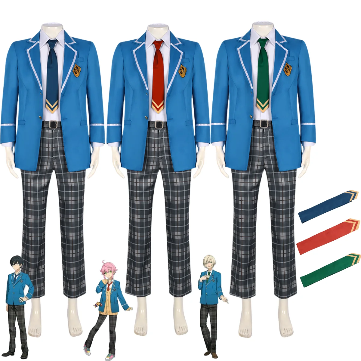 Game Ensemble Stars Akehoshi Subaru Hidaka Hokuto Yuuki Makoto Isara Mao Cosplay Costume Japanese Blue School Uniform Tie Suit