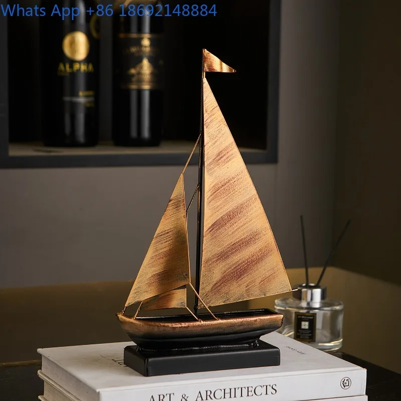 

Light Luxury Retro Smooth Sailing Sailboat Model Ornament Living Room TV Cabinet Wine Cabinet Office Desk Iron Art Decoration