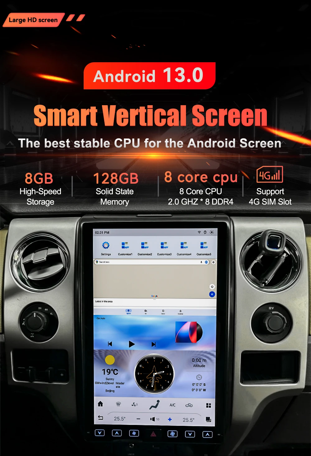 14,4 Zoll Android 13 128GB Für Ford F150 Raptor 2009-2014 Tesla-Stil Auto GPS-Navigation Multimedia-Player Radio-Kassetten-Headunit – Detail 20