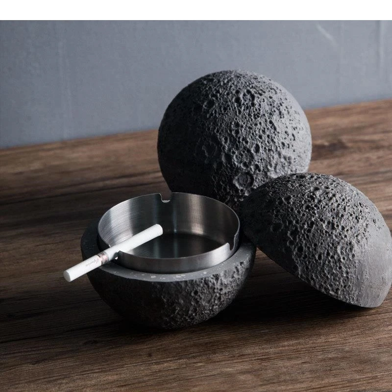 Cement Moon Model Ashtray Living Room Office Store Decor Accessories Crafts Stainless Steel Gift for Boyfriend