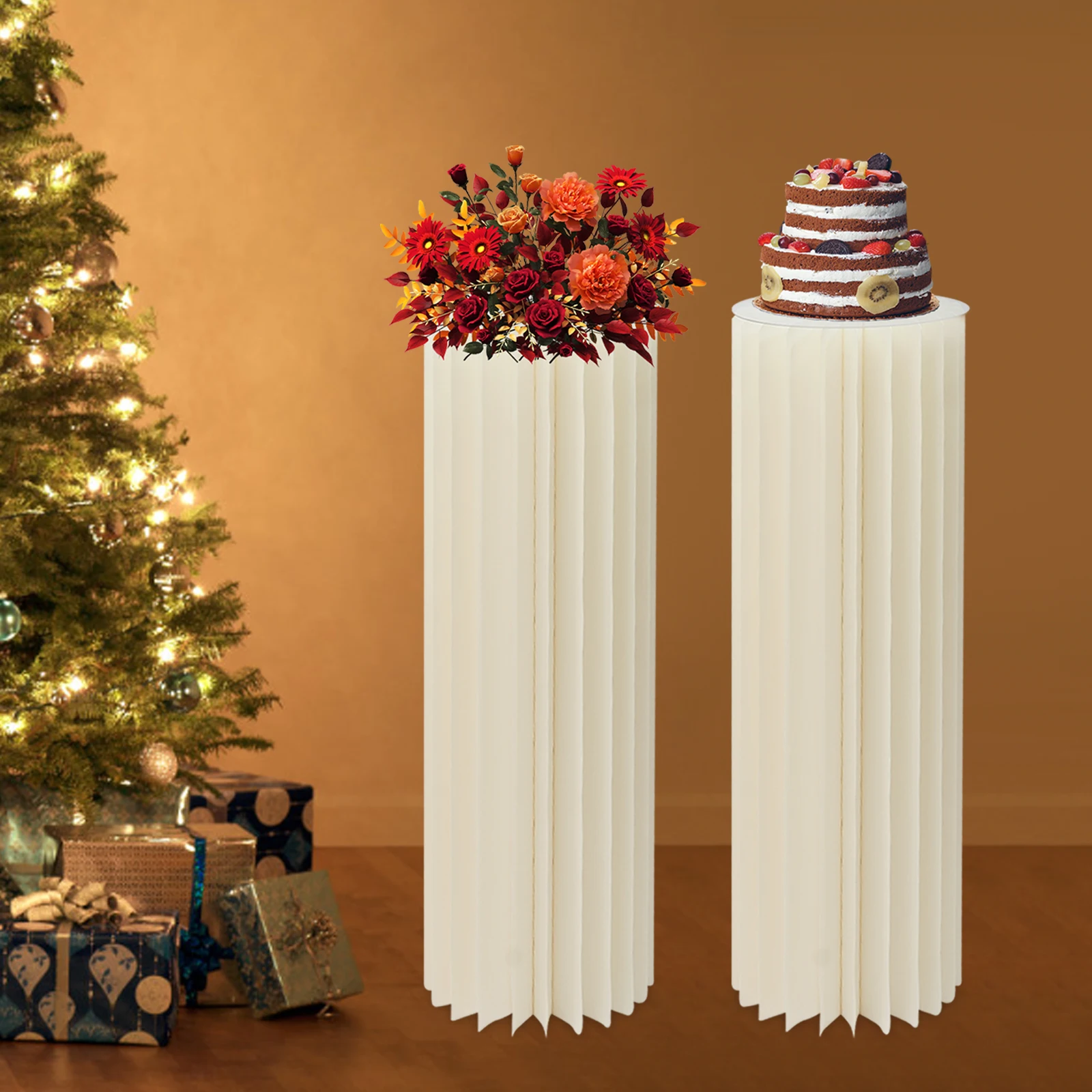 

Набор из 2 складных картонных подставок для центральных украшений, цилиндрические колонны для цветов, декор для свадеб и вечеринок, многоразовые держатели для растений