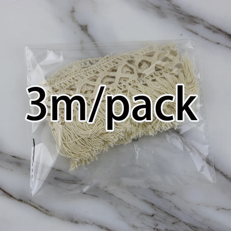 (3 Meters/bag) Tassel Lace Cotton Fabric Beige Ribbon Hollow Cut Bohemian Style Clothing DIY Sewing Handmade Materials Versatile