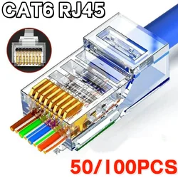 50/100Pcs Pass Through RJ45 Cat6/Cat5e Connectors Crystal End 8P8C Crimp UTP Standard Ethernet Network Modular Plug