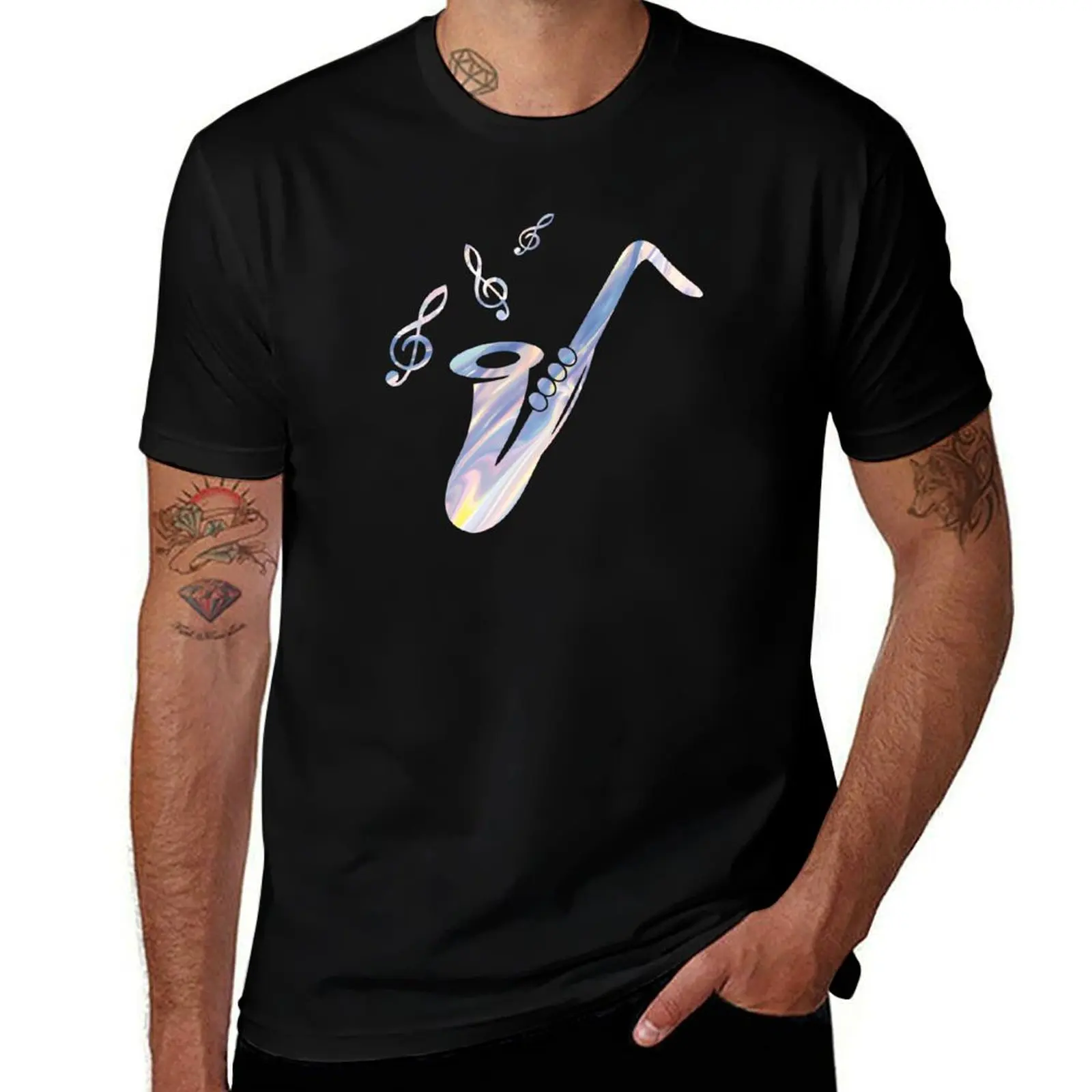 

t for cotton funny humor dark 100% Saxophone t Iridescent T-Shirt man cotton t shirts shirts shirts man Fake