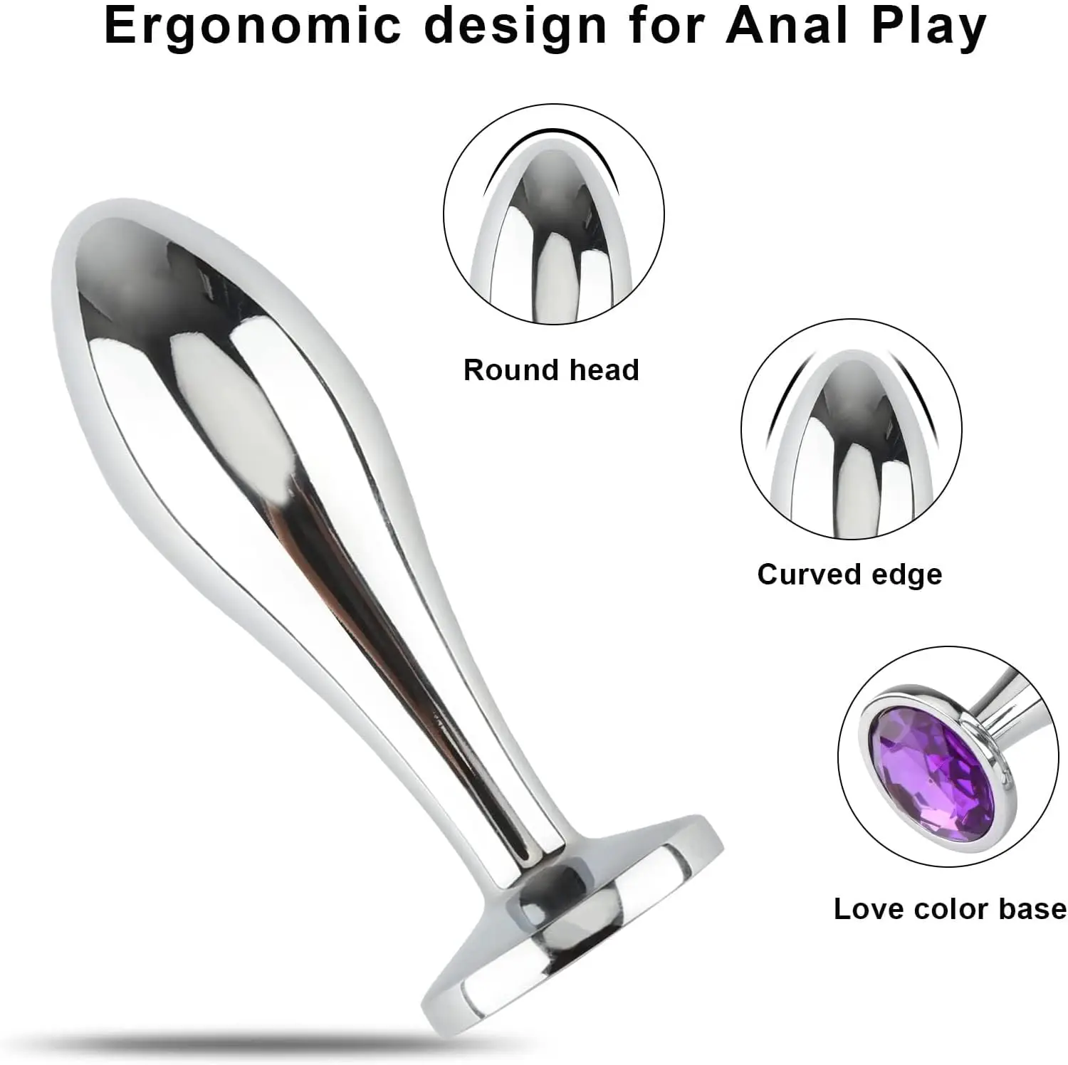 Plug anale, set da 3 pezzi di sicurezza plug anale in metallo giocattoli sessuali con diamante di cristallo giocattoli anali per principianti per adulti unisex (viola)