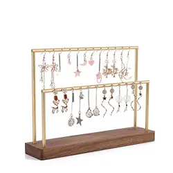 Earring Ear Studs Display Storage Rack Wooden Bottom with 24 Hanging Holes Necklace Organizer for Dressing Table Decorative