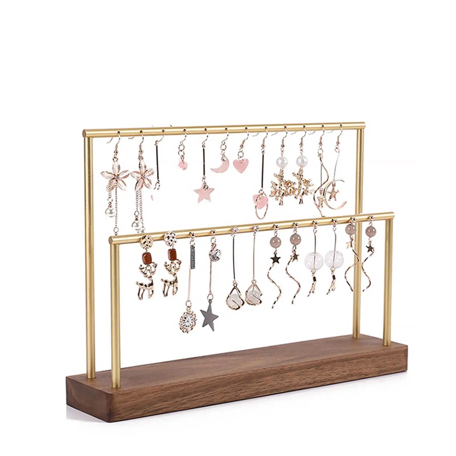 Earring Ear Studs Display Storage Rack Wooden Bottom with 24 Hanging Holes Necklace Organizer for Dressing Table Decorative