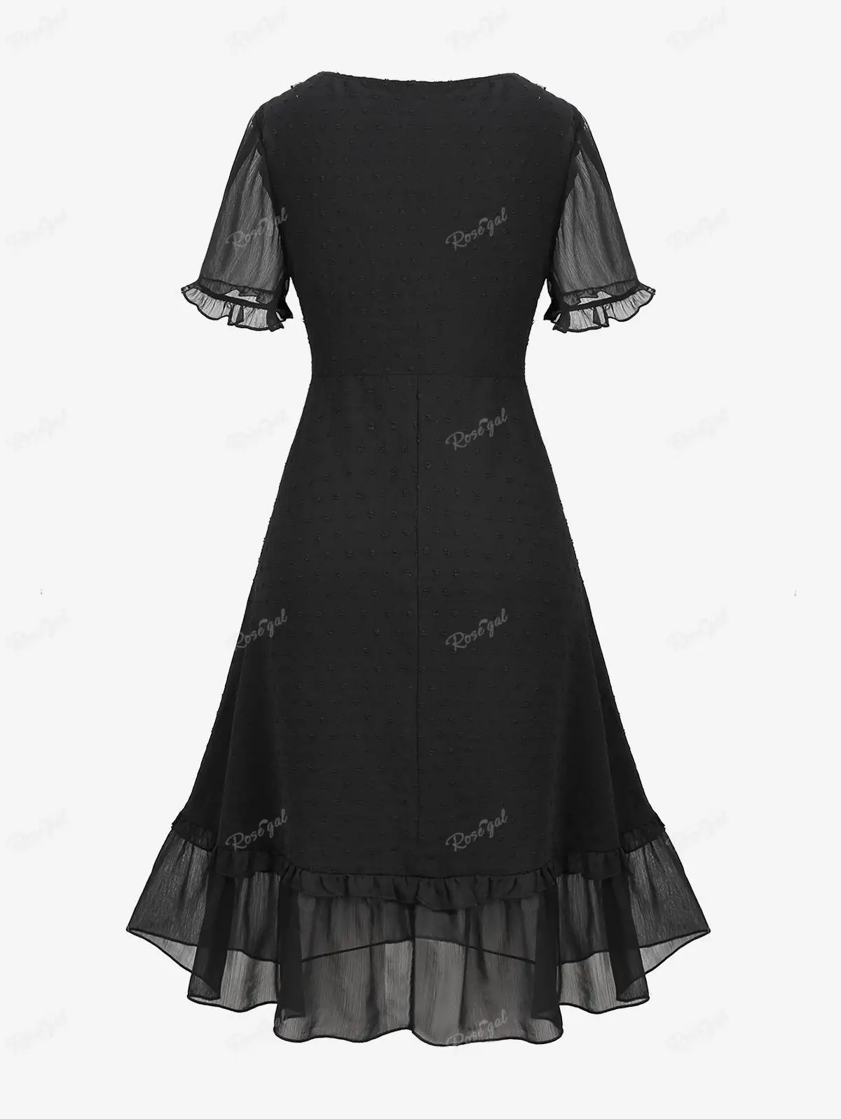 ROSEGAL Plus Size abiti Casual nero elegante scollo a v pizzo Trim Sheer Ruffles Dress per le donne primavera, estate Streetwear Vestidos