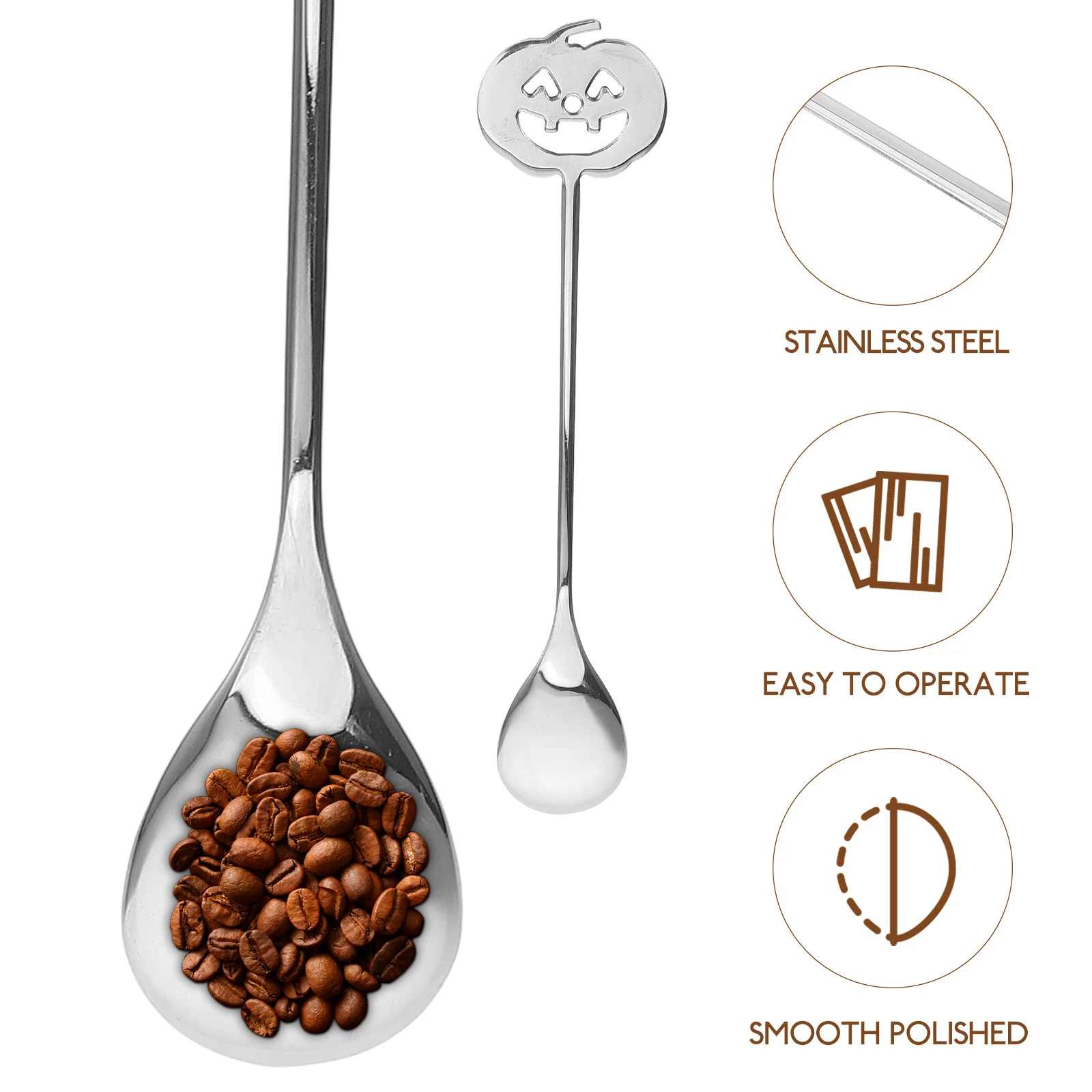 

Stainless Steel Cocktail Spoon Pumpkin Head Design Delicate Polished Texture Dining Experience Perfect Gift Friends Family