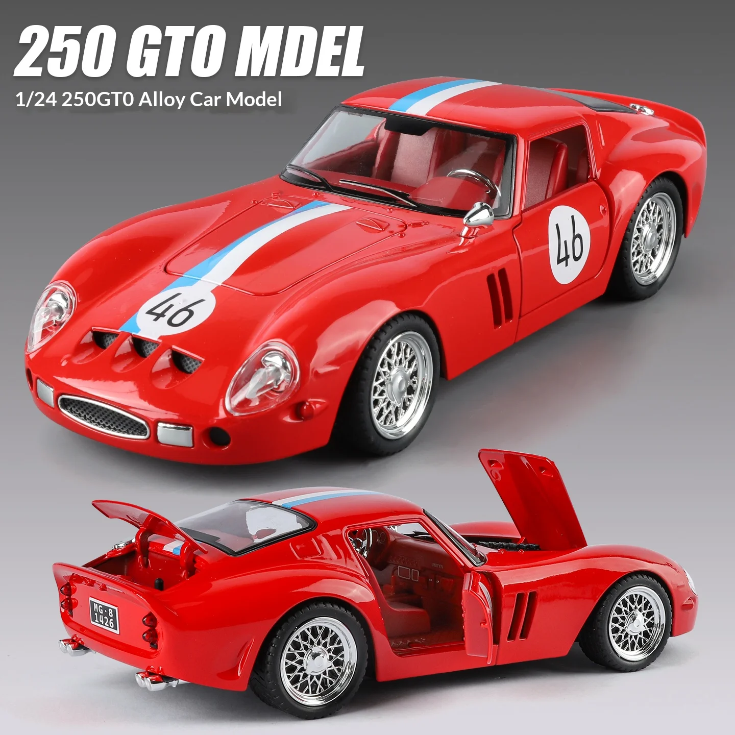 

Масштабная модель автомобиля 1/24, 250-GTO, из сплава, с имитацией звука и света, ретро-спортивный автомобиль, игрушечная машинка, коллекционный подарок для автолюбителей, украшение