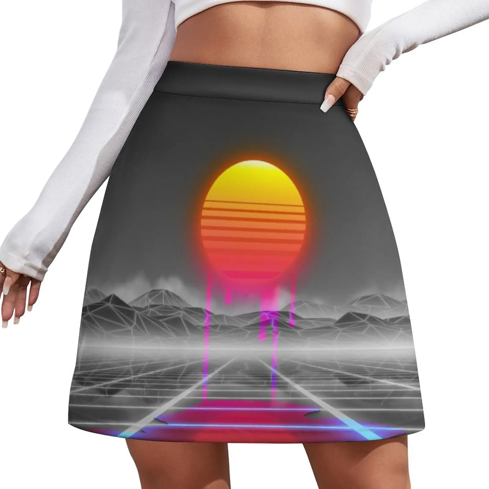 

Dripping colored sun in a synthwave landscape Mini Skirt Skirt pants summer dress women 2026 skirts women's stylish skirts