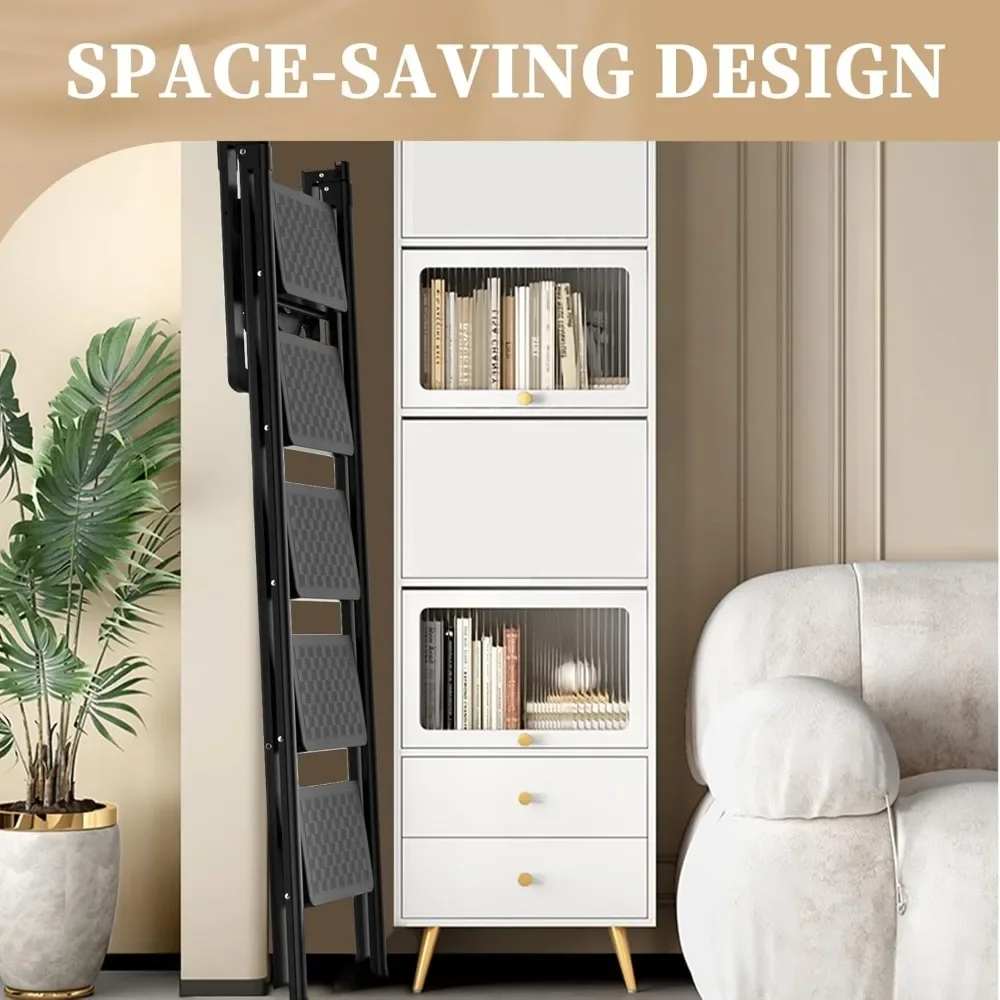 Step Ladder Folding Step Stool, Portable Sturdy Steel Ladder Stool for Adults with Anti-Slip Wide Pedals Home Outdoor Kitchen