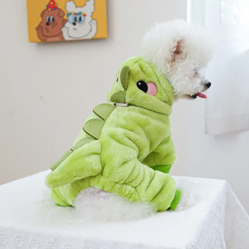 할로윈 애완동물 코스프레 코스튬, 두꺼운 의류, 벨벳 녹두 드래곤, 중소형 개에 적합, 가을 및 겨울