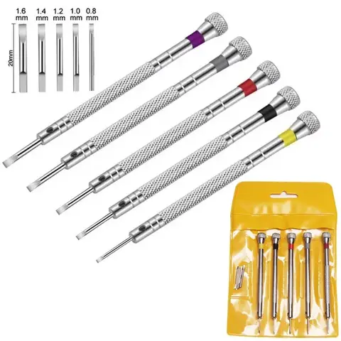 0.8-1.6mm Steel Screwdriver for Watch Repairing Portable Watch Tools Band Removal with Mini Link Pins Watchmaker Tools 5pcs/set
