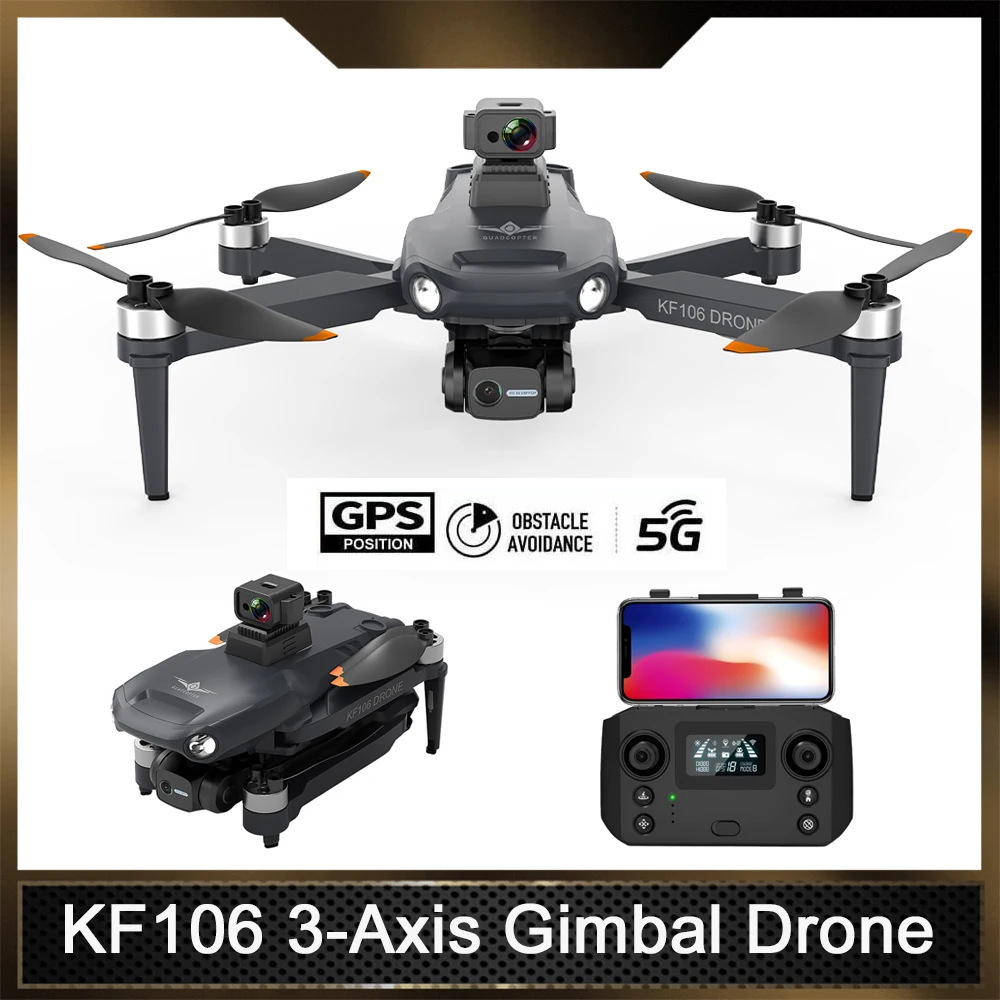 KF106 4K Camera Drone GPS 5G Wifi Profesional Brushless Motor 3-Axis Gimbal Laser Obstacle Avoidance RC Helicopters Airplane Toy