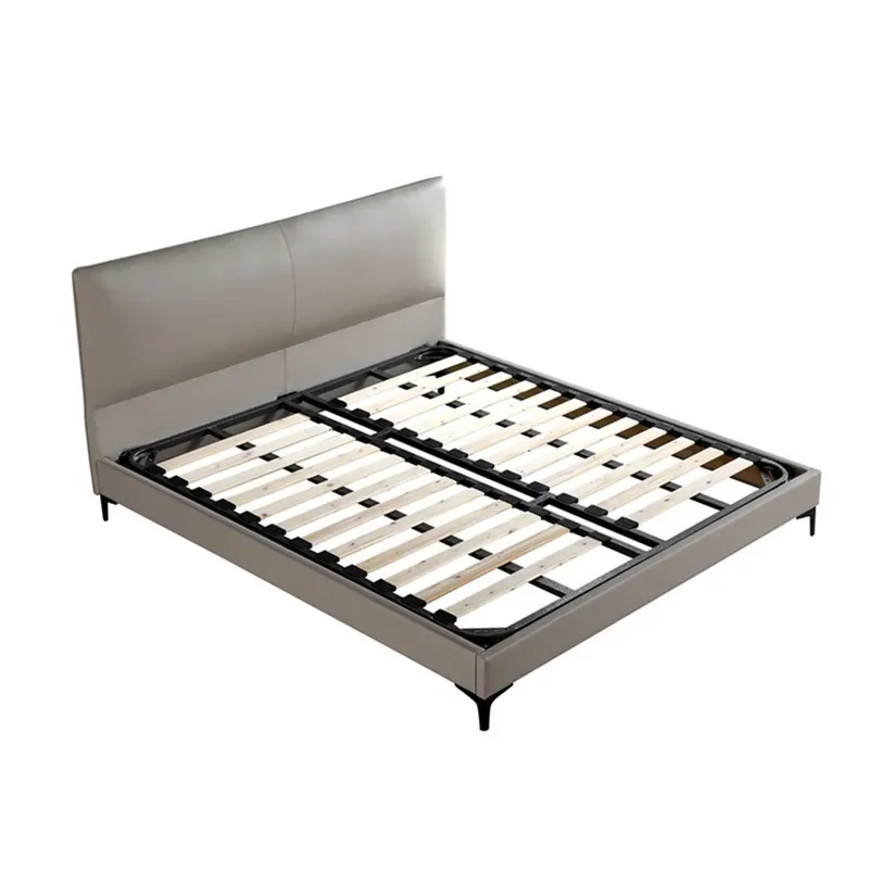 Italian minimalist designer first-layer cowhide bed modern simple size apartment master bedroom fabric high box bed