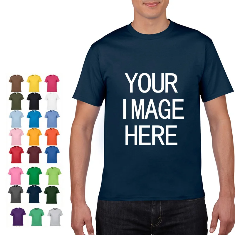 free custom logo Cotton Short Sleeve Solid Color O-neck T-shirt Tops Tee Customized Print Your Own Design Printed Unisex Tshirt