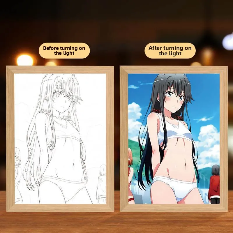 23 سنتيمتر/9.06in ثلاثية الأبعاد أنيمي الشكل ضوء اللوحة Yukinoshita Yukino إطار صور Led ليلة مصابيح طاولة لغرفة النوم هدايا العيد الزخرفية