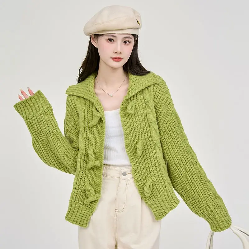 Xanh Oxhorn Nút Cardigan Dệt Kim Nữ Thu Đông 2022 Thời Trang Hàn Quốc Mới Sang Trọng Áo Len Dệt Kim Hàng Đầu