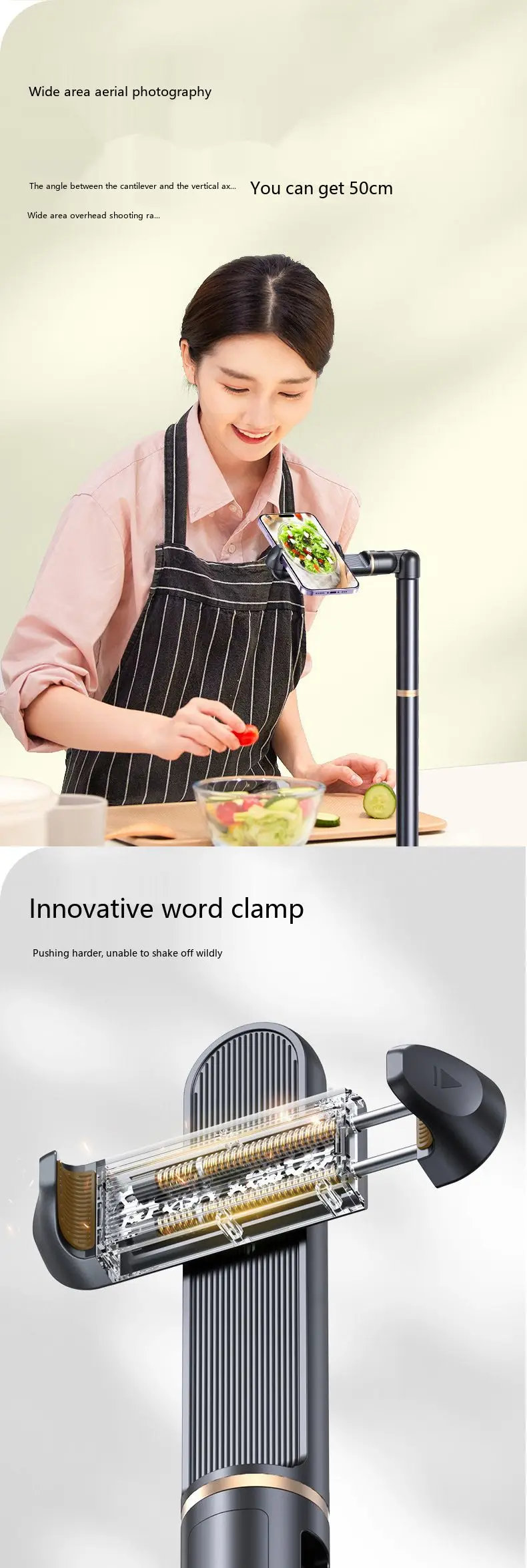 Legierungs-Handyhalter für den Schreibtisch, 360° verstellbar ° Rotierender Anti-Shake-Halter für Live-Streaming und Gaming – Detail 4