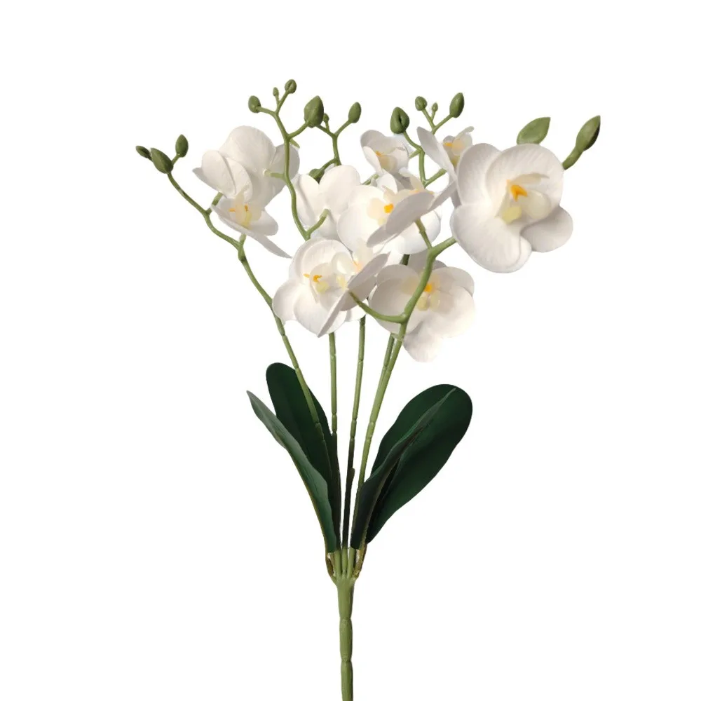 

5 Heads Artificial Orchid Realistic with Leaves Simulation Orchid Flowers Real Touch Lifelike Fake Flower Outdoor Garden Decor