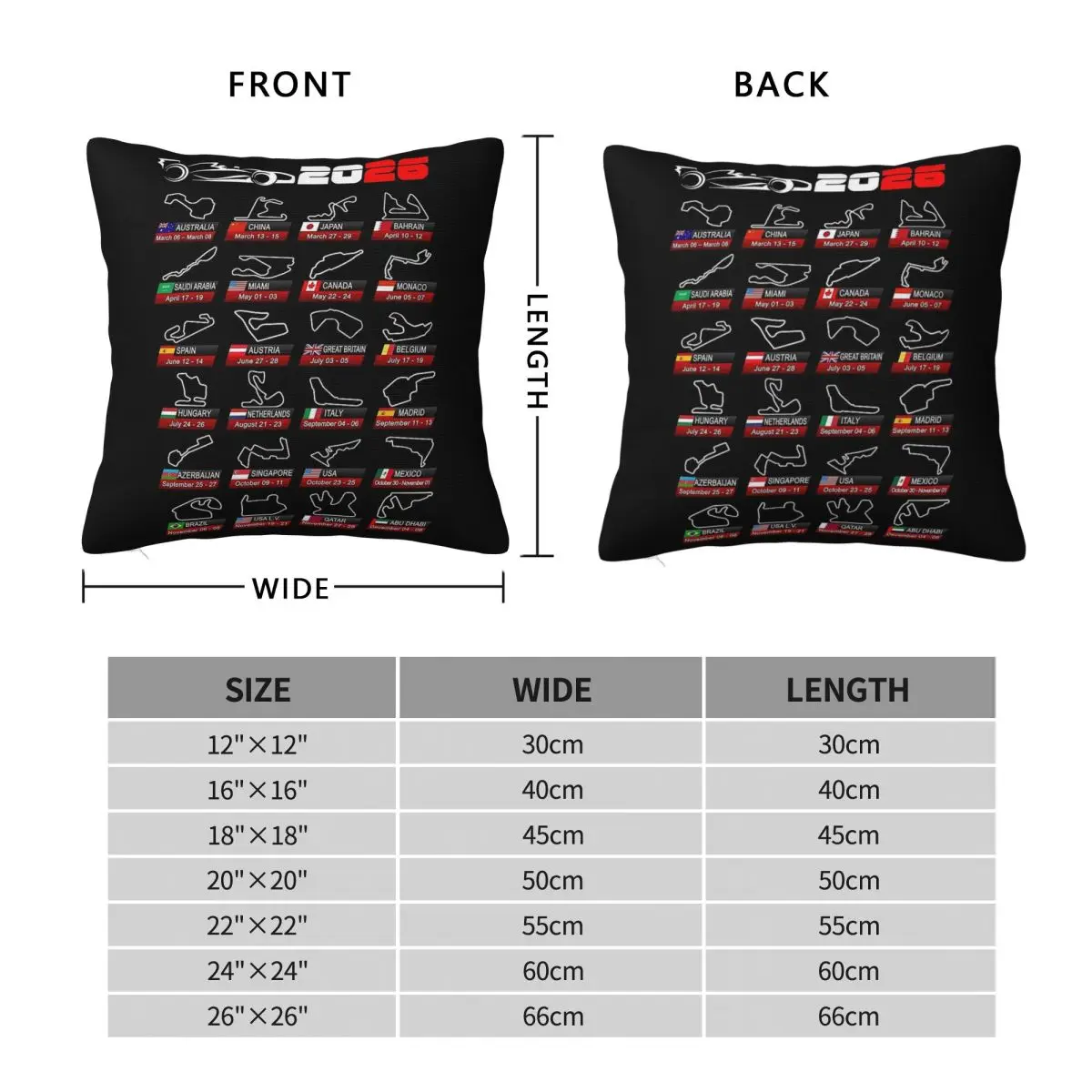 Calendar Race Circuits Sport Square Pillowcase Polyester Linen Velvet Pattern Zip Decor Throw Pillow Case Home Cushion Cover 18