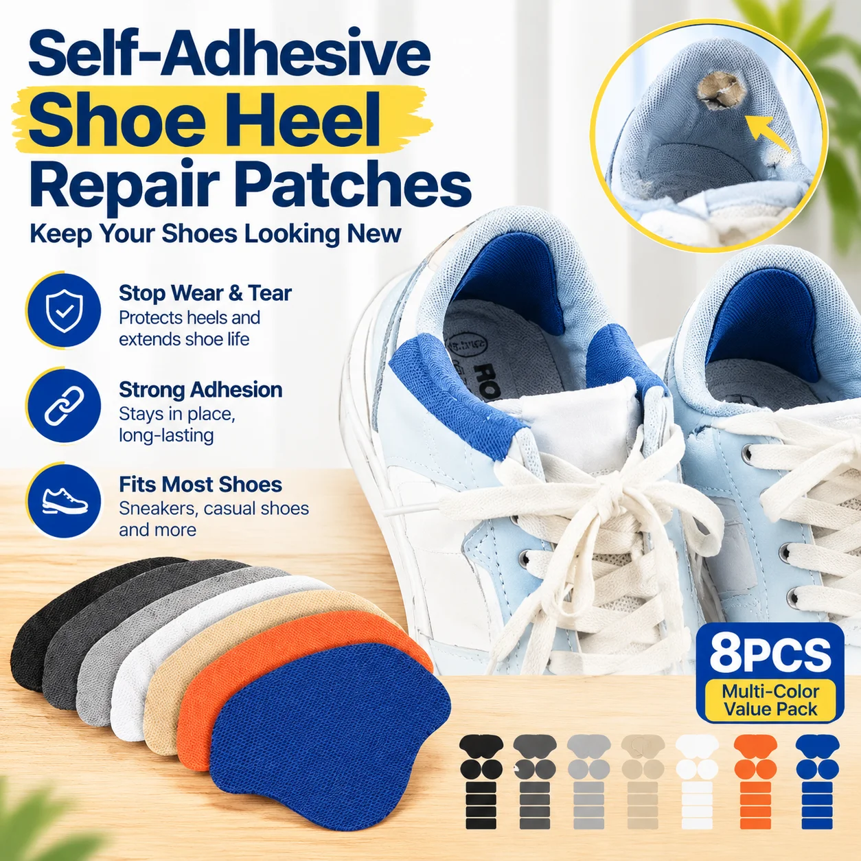Self-Adhesive Shoe Heel Repair Patches for Sneakers, Lining Sticker for Heel Wear, Damage and Side Repair, Fits Most Shoes