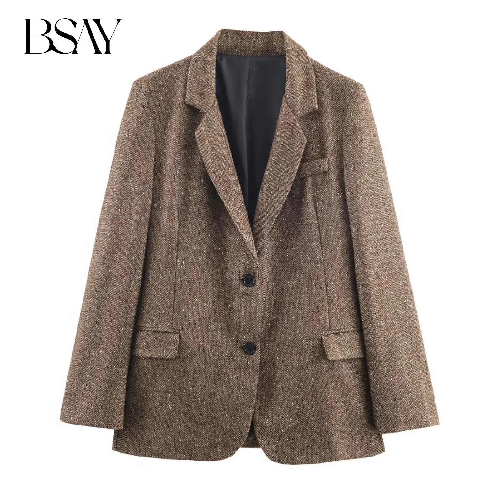 

BSAY Diagonal Blazers for Women Fashion Autumn Winter New Solid Color Long Sleeve Single-breasted Suit Jacket Chic Female Coat