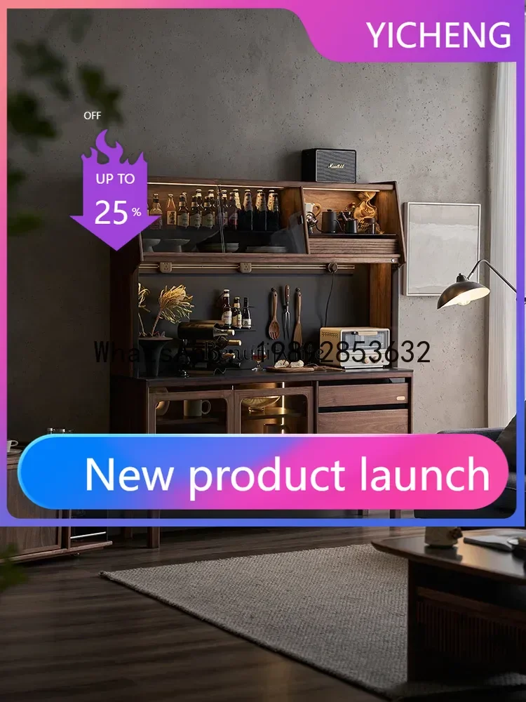 

QQ Solid wood dining side cabinet integrated against the wall Household large-capacity storage tea cabinet