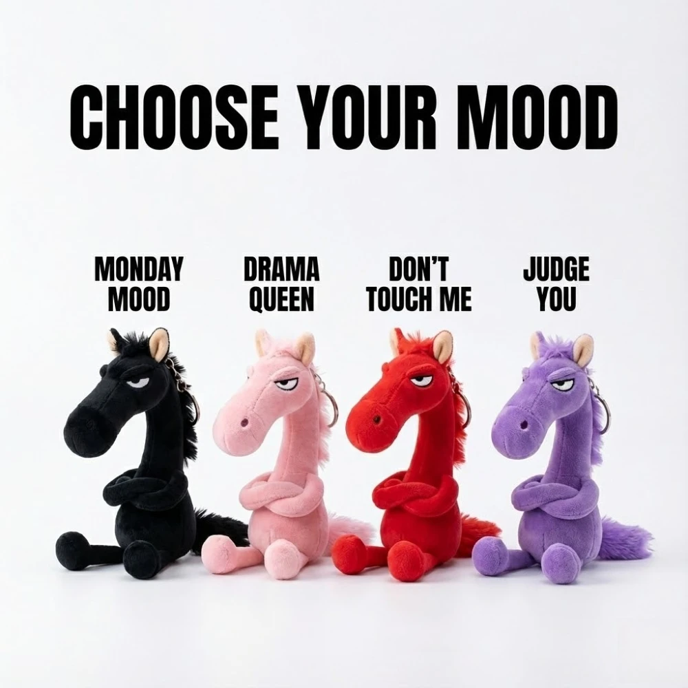 مضحك أفخم الحصان المفاتيح وقح المهر حقيبة سحر قلادة غاضب الوجه القبيح لطيف محشوة دمية على شكل حيوان حلقة رئيسية ظهره اكسسوارات #2